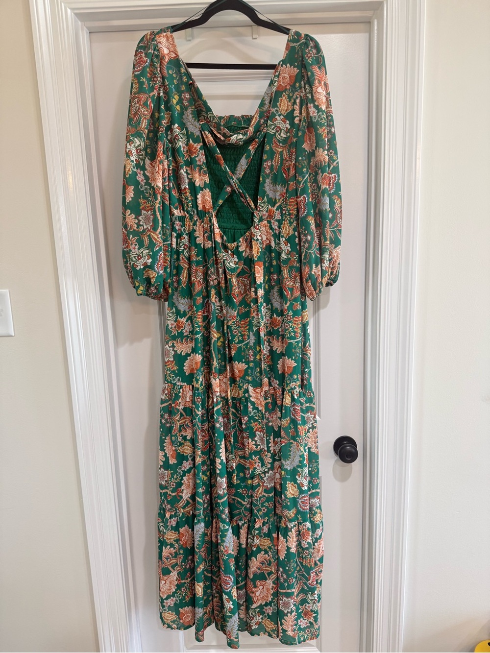 Baltic Born Green Floral Smocked Maxi Dress with Puff Sleeves - Picture 4 of 10